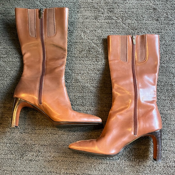 Anne Klein Rare Vintage Parisian Brown Leather Boots in Size 9.5, Mid-Calf - Picture 1 of 15